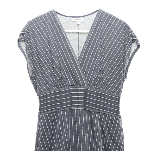 Max Studio Short Sleeve Pinstripe Midi Dress w/Pockets Women S Blue/White - Picture 3 of 13